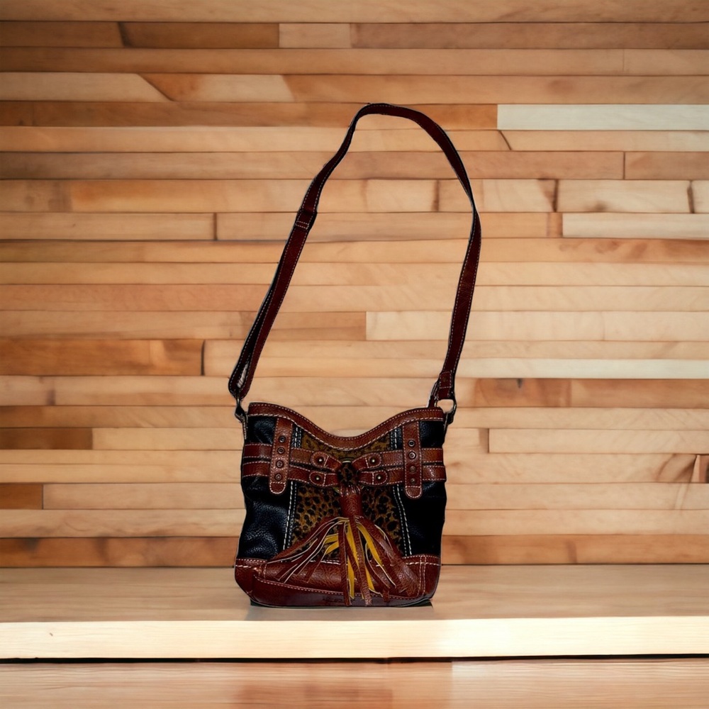 b.o.c. satchel with animal print and tassel